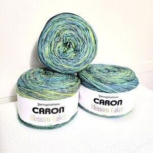 Caron Blossom Cakes Yarn Tidepool Green Blue Cotton Acrylic 3 Ct Knit Crochet